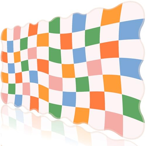 L-SPOUTTO Checkered Mouse Pad,Geometric Desk Mat XXL Large Scalloped Gaming Mousepad,35.4x15.7in Non-Slip Base Keyboard Pad Waterproof Desktop Mat for Laptop Computer Game Home Office-Checkered