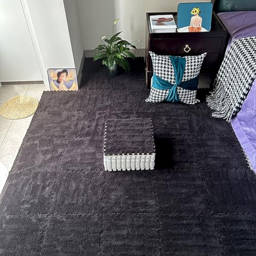SYBNIKOLF Area Rugs,fluffy area rugs, 60 Pieces Jigsaw Fluffy Plush Puzzle Foam Floor Mat,0.23 and 0.39 Inch Thick,12 Inch(Black,0.39 inch)