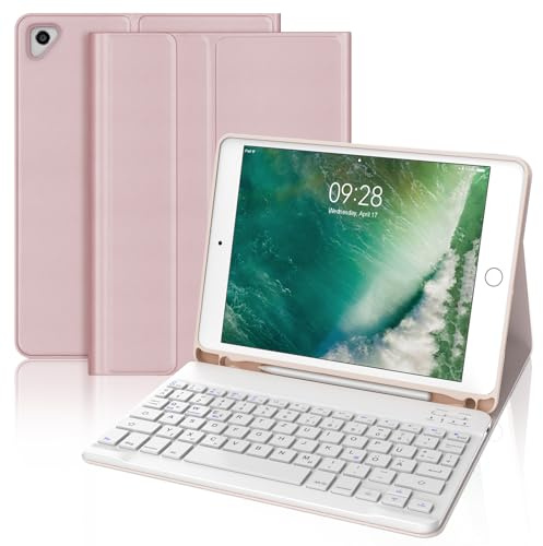 IVEOPPE Hülle mit Tastatur für iPad 6. Generation 9.7 Zoll, Magnetisch Abnehmbarer QWERTZ Bluetooth Tastatur für iPad 6 Gen 2018, 5. Gen, Pro 9.7, Air 2 & 1, Rosa