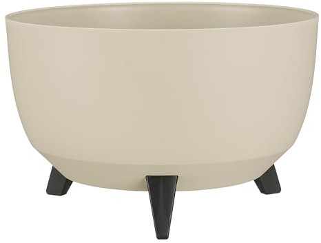 MICA Decorations Doppio Support Plante - 20,5 x Ø40 cm - Jardiniere Exterieur Grande Taille - Jardiniere sur Pieds - Plastique Recyclé - Beige