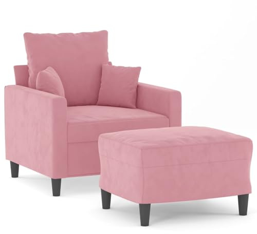 Yamxder Sessel mit Hocker Rosa Samt 60 cm Breit Modernes Loungesofa für kleine Räume Bequemes Einzelsofa mit Metallgestell für Wohnzimmer Schlafzimmer Flur