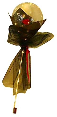 Annadue Bouquet di Rose con Palloncini Luminosi, Bouquet di Palloncini Trasparenti con Luci, Regali di San per Lei, Set Completo con Cartoncino Garzato (rosso)