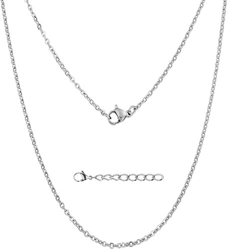 Silvadore 3mm CABLE Link Silver Chain Necklace for Men Women - Stainless Steel Diamond-Cut Rolo Belcher Neck Jewellery - Army Dog Tag Pendant - 51cm / 20 inch