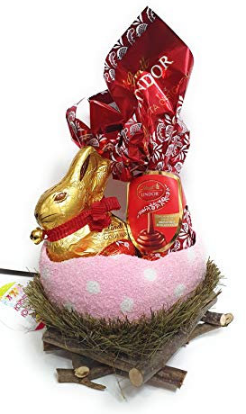 Composizione Artigianale Regalo PASQUA Mezzo Ovetto rosa resina + nido con Cioccolatini Assortiti