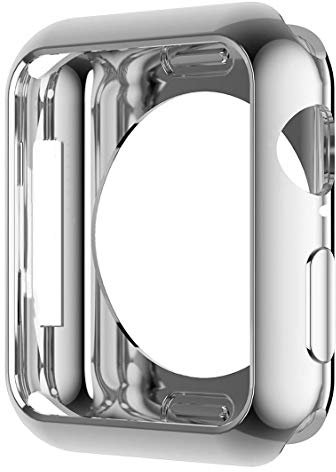 HANKN Funda para Apple Watch Series 6 5 4 Se 44mm / Series 9 8 7 45mm Funda, TPU Suave Chapada Iwatch Case [Sin Protector de Pantalla Frontal] (Plata)