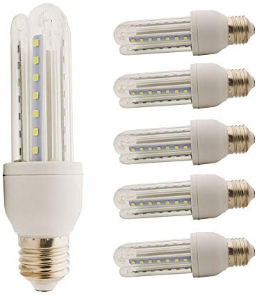 Mengjay 9W E27 LED U-Form Glas Glühbirne, AC 220 V LED ，ersetzt 100 W Halogen Leuchtmittel, E27, Kaltweiß (6000 K), 900 lumen LED Energiesparlampe,Speichern 90% Energie, 5 er Pack