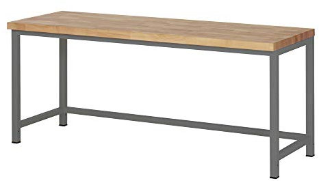 STIER Höhenverstellbare Werkbank Premium, 200x70x84-104cm, pulverbeschichteter Stahl & Buche