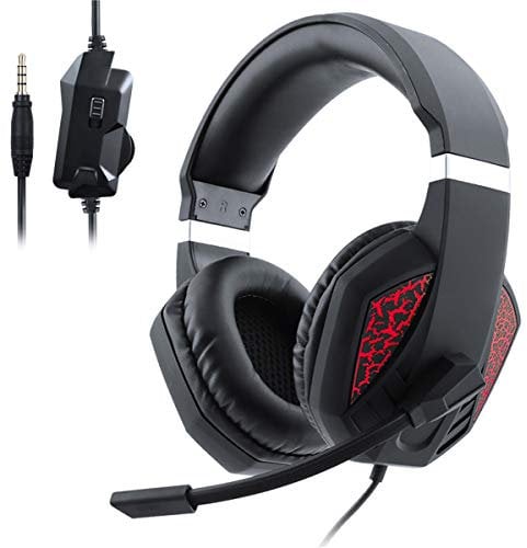 Stereo Gaming Headset für PS4, PC, Xbox One, Over-Ear Kopfhörer mit 50mm Treiber, Mikrofon, LED Licht, Bass Surround, Weiche Geräuschunterdrückung, Lautstärkeregler, für Smartphones, Laptops, PC, Mac