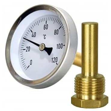 Termometro Bimetallico - Termometro Assiale a Quadrante con Attacco e Pozzetto - Per Riscaldamento e Caldaie