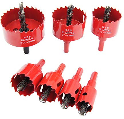 LAIWEI Juego de sierras de corona, sierra de corona para taladrar agujeros en madera, PVC, perfiles de aluminio, cartón yeso, tipo corona 7 piezas (22,25,28,35,44,51,64 MM)