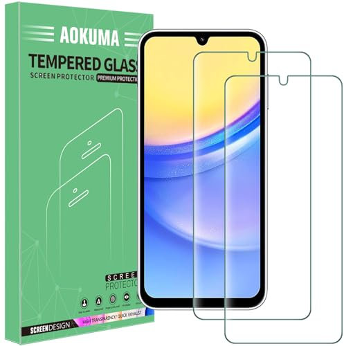 AOKUMA Schutzfolie für Samsung Galaxy A15 4G / 5G Panzerglas, 【2 Stücke】 Glas kompatibel mit Samsung A15 Schutzfolie, Premium Glasfolie mit 9H Härte, Anti Kratzer,Splitterfest Displayschutzfolien