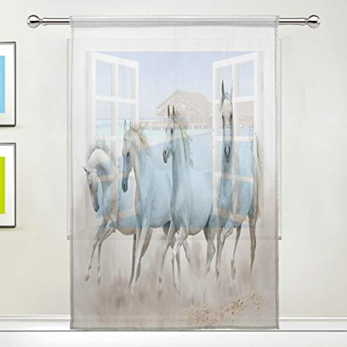 RXYY Voile-Tüll-Fenster-Vorhang mit niedlichem Pferdemotiv, für Küche, Wohnzimmer, Dekoration, Schlafzimmer, Tür, Büro, 140 x 213 cm, 1 Stück