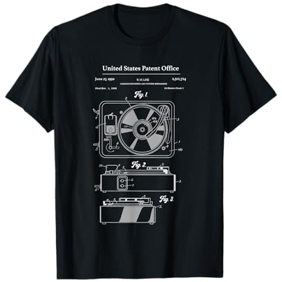 Vinyl Record Player brevet schématique Turntable Blueprint T-Shirt