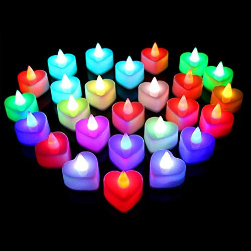 Riaxuebiy LED Kerzen Flammenlose Wasserdicht Herz Form Teelicht Kerzen für Weihnachten Hochzeit Geburtstag Fenster Deko (Buntes Licht, Herzform)