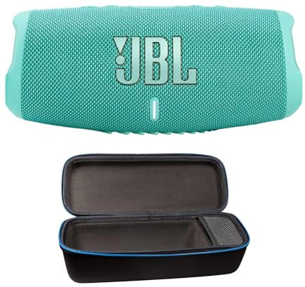 JBL Charge 5 Portable Waterproof Wireless Bluetooth Speaker Bundle with divvi! Protective Hardshell Case - Teal