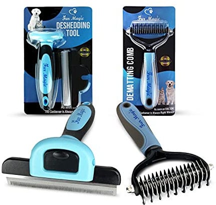 Fur Magic Deshedding Tool & Dematting Comb – Grooming Brushes for Dogs, Cats, Horses – Reduce Shedding and Remove Knots, Mats and Loose Undercoat, Medium Size