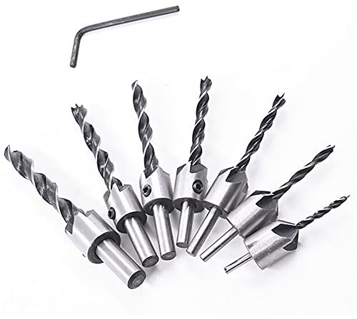 Senkbohrer-Set mit Aufstecksenker, Holzspiralbohrer Reibahle mit Loch, Holzbearbeitungs-Senkbohrer-Set, Bohrer-Set, (3-10mm (3/4/5/6/7/8/10mm)), passend für Tischbohrmaschinen und Handbohrmaschinen