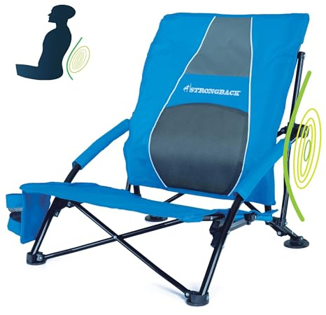 STRONGBACK Schwerkraft-Strandstuhl Niedriger G-Stuhl, Polyester, Stahl, Blau, Original