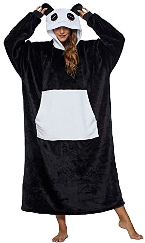 LATH.PIN Panda Coperta da Divano Animale Coperta con Cappuccio Pigiama Cosplay Oversize Taglie Forti Unisex Caldo Plaid con Maniche Tasca Divertente Felpone Donna