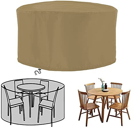 XDMYGTT Rund Gartenmöbel Abdeckung,100x90cm 420D Oxford Abdeckhaube Schutzhülle Abdeckplane für Gartenmöbel,Sitzgarnituren,Gartentische und Möbelsets,Wasserdichtes,UV-beständig-Beige
