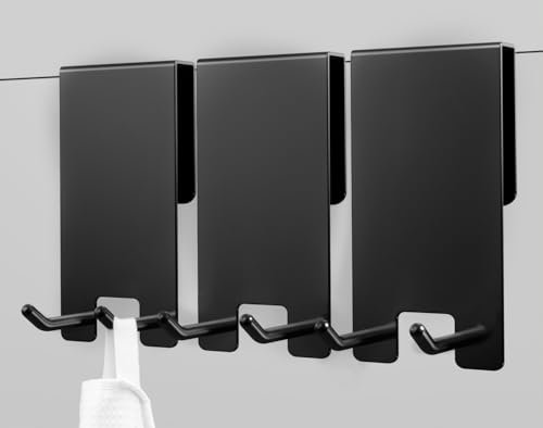 Kegii Duschhaken 3 Stück - Handtuchhalter Handtuchhaken für Duschwand, Edelstahl ohne Bohren zum Einhängen die Glasduschtür, Schwarz