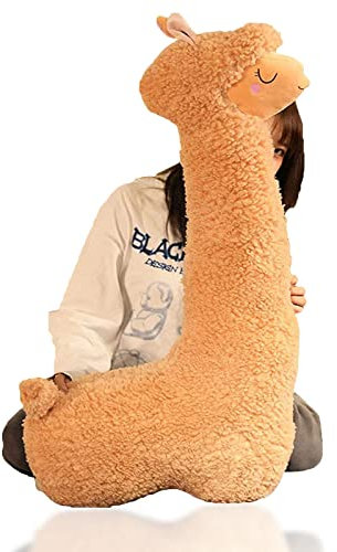 QUNKAKU Alpaka SeitenschläFerkissen, Alpaka Kuscheltier, Alpaka Kissen, Riesen Alpaka PlüSchtier, Braun, 75cm