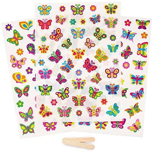 Baker Ross Butterfly Rub-On Transfer Stickers - Pack of 135, Waterproof, Paper, Whimsical, Transfer Stickers, Butterfly, Kids