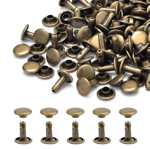 Juego de 200 remaches de cuero redondos de 8 mm para bolsos, sombreros, zapatos, ropa, cuero, manualidades, reparación y decoración (bronce)