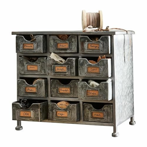Loberon Organizer Serena, Edelrost-Patina, mit Etikettenfächern, für Tisch, Kommode oder Regal, Aufbewahrung, Organisation, Eisen, antikgrau