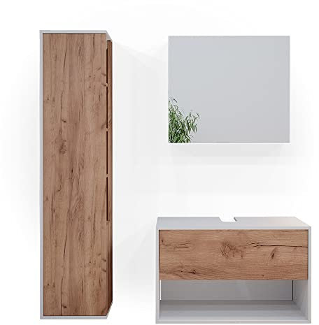 Vicco Badmöbel-Set Kate, Goldkraft Eiche/Weiß, 3 Teile