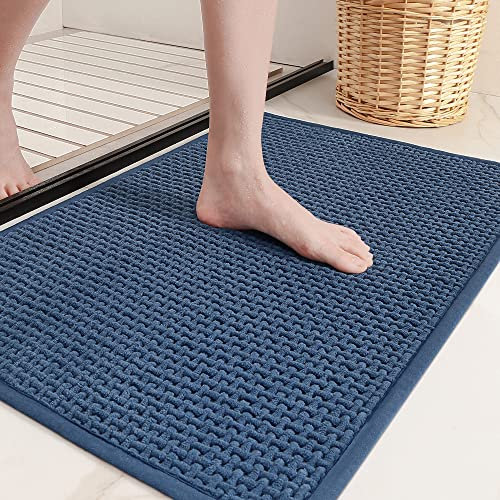 COLOR&GEOMETRY Tapis de Bain Antidérapant 60 x 90 cm, Tapis Salle de Bain Chenille Absorbant, Doux Tapis Sortie de Douche Lavable pour Salle de Bain, Toilette, Baignoire (Bleu)