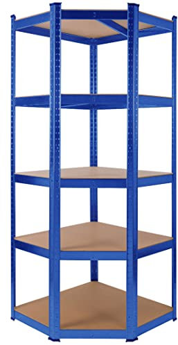 AREBOS Scaffalatura angolare Scaffalatura per carichi pesanti senza viti 875kg | Facile da montare grazie al sistema a innesto | 180 x 70 x 70 cm | 5 ripiani in MDF | fino a 175 kg per ripiano | blu