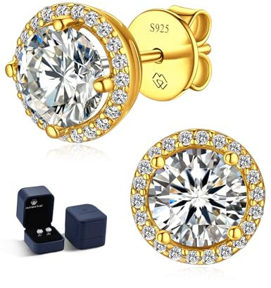 MomentWish Ohrringe Gold 585, 2 Karat/6,5 mm Moissanite Ohrstecker Gold Damen mit Stein Diamant Geschenke für Frauen Mama Ehefrau-Halo