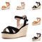 Hitmars Sandalias Mujer Verano Plataforma Alpargatas de Cuña Comodas Zapatos Tacón Esparto Sandalias con Hebilla Espadrilles Moda Negro 36 EU
