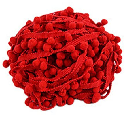 SHTGOI 5 Yards Pomponborte Bommelborte Bommel Fringe Band Fransenborte Pomponband Bommelband Pompom Fransenbesatz Pom Poms Quaste Borte Zierborrte für Kleidung Vorhang Dekoration Rot