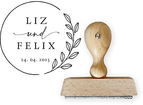 NORDEULE Holz-Stempel | personalisierbar mit Namen, Datum | 4x4 cm ohne Stempelkissen | zur Hochzeit