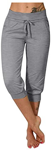 Caprihose Damen Sommer 3/4 Hosen, Damen Sporthosen 3/4 Jogginghose Sommer Freizeithose Loose Fit Trainingshose Mit Taschen und Kordelzug für Jogging