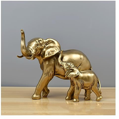 Tauzveok Elefant Deko Skulptur, Golden Deko Elefanten Statue, Dekoration Wohnzimmer, Büro, Bücherregal, Schlafzimmer, Mama Geschenk, Harz