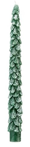 Fade Set Due Pezzi Candela Natalizia a Forma di Albero di Natale Verde innevato in Cera 2,5xh25 cm