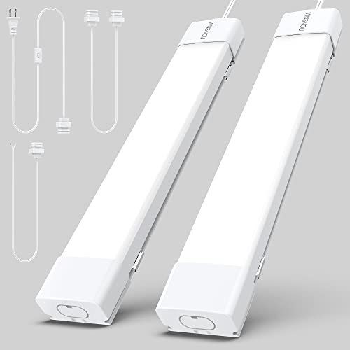 WNSNOU Feuchtraumleuchte LED 43cm 2er Pack mit Stecker, 16W, 2000 lm, Röhre, IP66 wasserdicht, Leuchtstoffröhre, Werkstatt-Deckenleuchte, Garderobenleuchte, Schrankleuchte, Badewannenleuchte 5000K