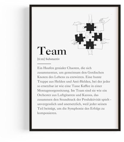 PULSE of HOME Büro Deko – Büro Gadgets & Schreibtisch Deko Poster Team Definition Puzzle A4 (21 x 29,7) – Büro Zubehör & kleine Aufmerksamkeit für Kollegen oder TeamGeschenk -Mit frei wählbarem Rahmen