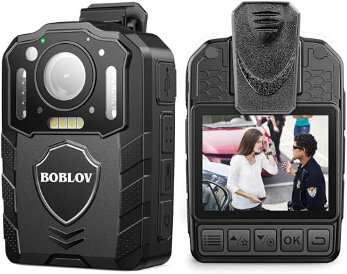 BOBLOV KJ25 1440P Körperkamera, Body Camera mit integriertem 3000-mAh-Akku für 13 Stunden Videoaufnahmen mit Audio, am Körper getragene Nachtsichtkamera für die Strafverfolgung (ohne TF-Karte)