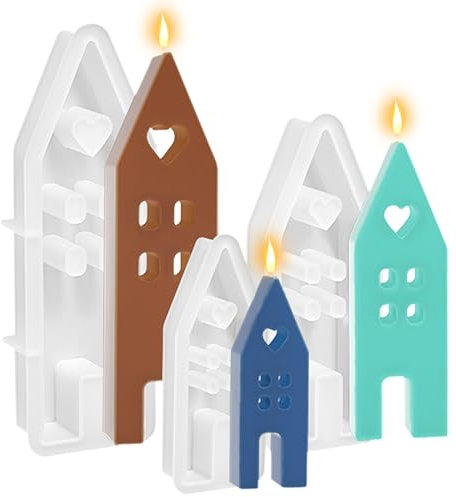 3 Piezas Moldes para Velas, Moldes de Silicona con Forma de Casa Moldes para Hacer Velas a Mano para Hacer Jabón Velas DIY Decoración del Hogar