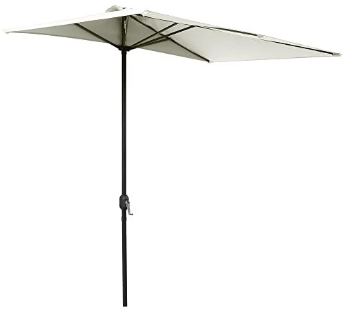 Outsunny Ombrellone Mezzaluna da Parete e Muro 2.3x1.3 m con Apertura a Manovella, Ombrellone da Giardino con 5 Stecche in Metallo e Poliestere 180g/㎡, Anti UV, per Terrazza e Balcone, Beige