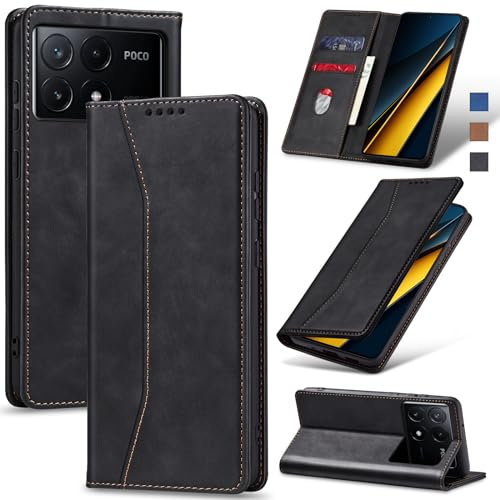 Jasonyu Coque pour Xiaomi Poco X6 Pro, Housse Etui en Cuir PU Portefeuille [Antichoc] [Magnétique] [Porte Cartes] [Stand Fonction] Flip Coque (Noir)