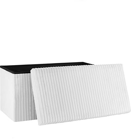 AKA Storage Ottoman, Padded Foldable Bench, Chest with Lid, Holds up to 300 kg, for Bedroom, Hallway, Living Room (Off-White Corduroy, 76cm x 38cm x 38cm)