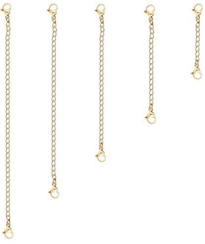 TOAOB 5 Stück Kettenverlängerung Golden Edelstahl Halskette Extender 5cm 7.5cm 10cm 12.5cm 15cm Breit 3mm Verlänger Halskette Armband Verlängerungskette für Schmuckherstellung