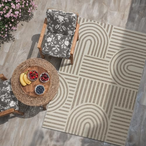 SANAT Berlin Outdoor Teppich Wetterfest - Teppich für den Innen- und Außenbereich - Balkon Teppich Wasserabweisend - Teppiche für Terrasse, Garten, Küche, Bad oder Wohnzimmer - Beige, 200 x 290 cm