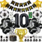 Fussball Luftballon 10 Geburtstag Junge - Fußball Deko Geburtstag Kinder, Happy Birthday Girlande Folienballons Tortendeko, Leuchtende Tattoo Aufkleber, Schwarz Fussball Geburtstagsdeko 10 Jahre