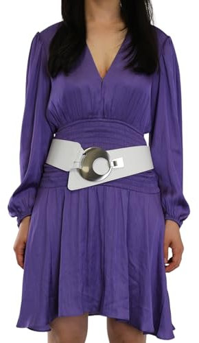 FASHIONGEN - Ceinture en Cuir véritable large femme boucle ronde croisé SOLAINE - Blanc (Boucle argenté), XL-XXL